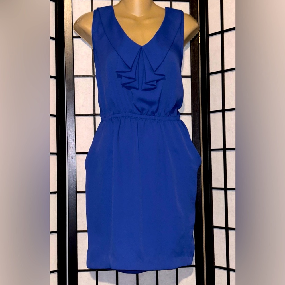 SILENCE & NOISE  Royal Blue Mini Dress. Ruffle front.
LG